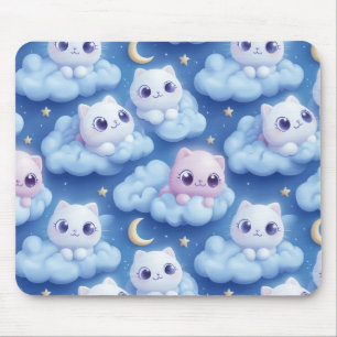 "Chubby Kawaii Cats and Clouds 3D Nahtlose Muster Mousepad