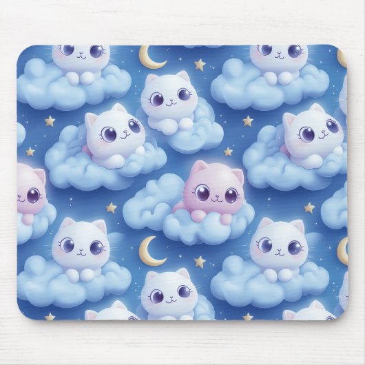 "Chubby Kawaii Cats and Clouds 3D Nahtlose Muster Mousepad (Vorne)