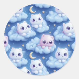 "Chubby Kawaii Cats and Clouds 3D Nahtlose Muster Runder Aufkleber