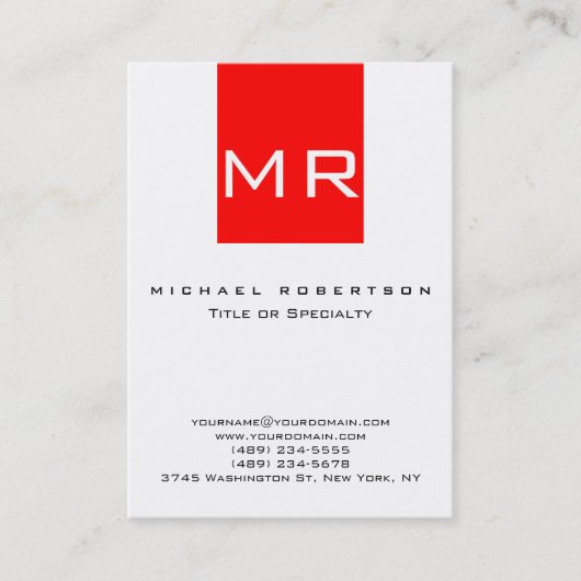 Chubby Large Monogram White Red Business Card Visitenkarte (Vorderseite)