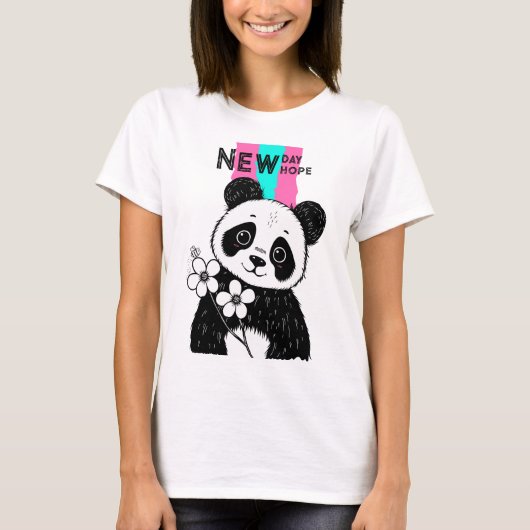 Chubby Little Panda Liebe Blume T-Shirt (Vorderseite)