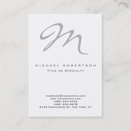 Chubby Modern Grau Monogram White Business Card Visitenkarte (Vorderseite)