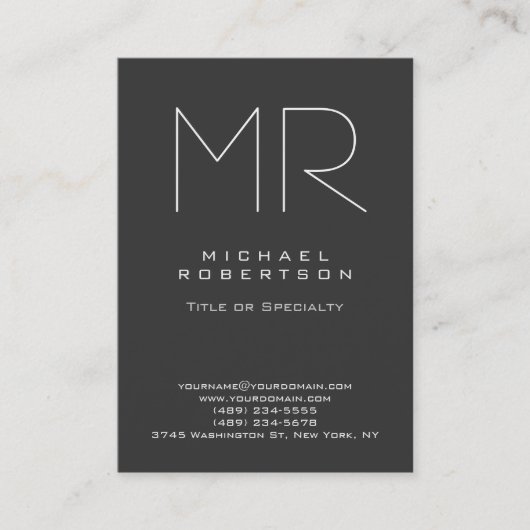 Chubby Modern Monogram Grau White Business Card Visitenkarte (Vorderseite)