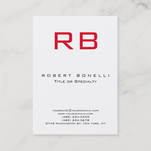 Chubby Modern Monogram Red White Business Card Visitenkarte (Vorderseite)