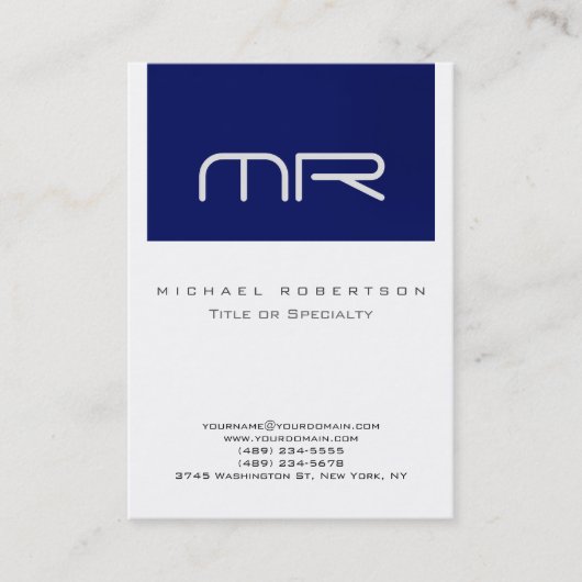 Chubby Modern Monogram White Blue Business Card Visitenkarte (Vorderseite)