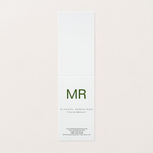 Chubby Modern Monogram White Green Business Card Visitenkarten (Außenseite Aufgefaltet)