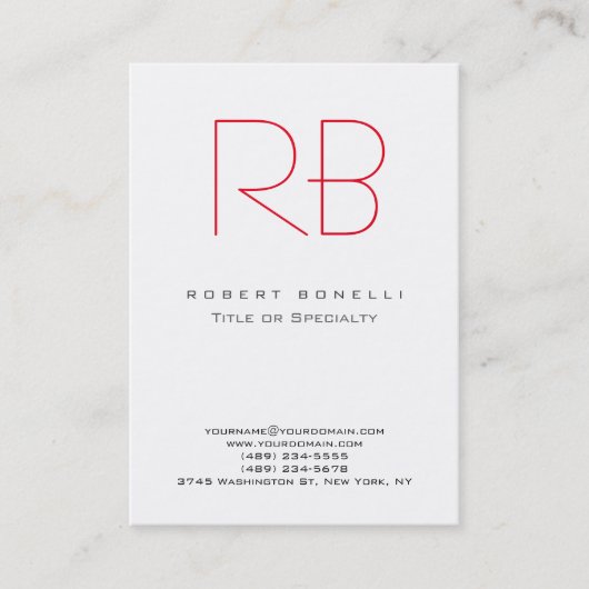 Chubby Modern Monogram White Red Business Card Visitenkarte (Vorderseite)