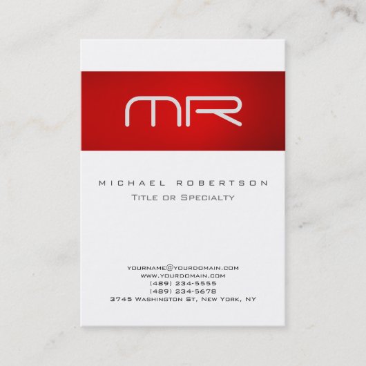 Chubby Modern Monogram White Red Business Card Visitenkarte (Vorderseite)