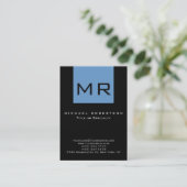 Chubby Monogram Black Blue Strip Business Card Visitenkarte (Stehend Vorderseite)
