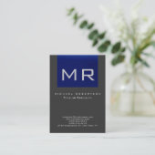 Chubby Monogram Blue Gray Clean Business Card Visitenkarte (Stehend Vorderseite)