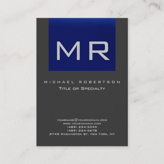 Chubby Monogram Blue Gray Clean Business Card Visitenkarte (Vorderseite)