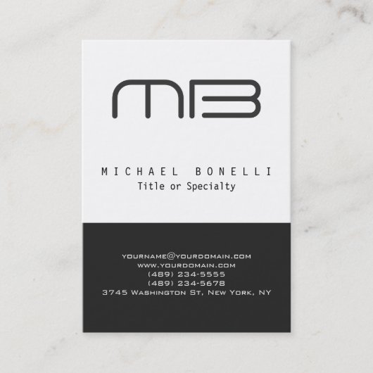 Chubby Monogram Grau White Clean Business Card Visitenkarte (Vorderseite)