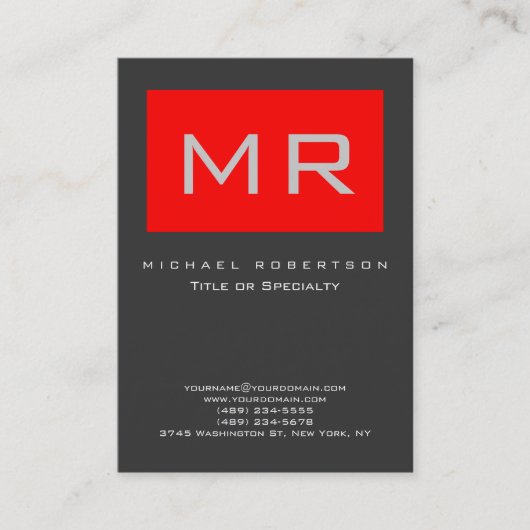 Chubby Monogram Red Grau Clean Business Card Visitenkarte (Vorderseite)