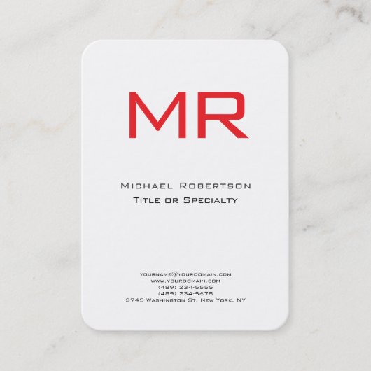 Chubby Monogram Red White Minimalistisch Visitenkarte (Vorderseite)