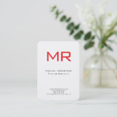Chubby Monogram Red White Minimalistisch Visitenkarte (Stehend Vorderseite)