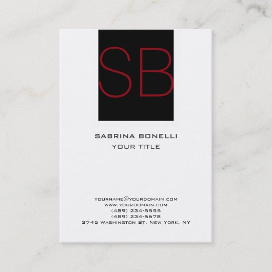 Chubby Monogram Schwarz-weiß Red Niedlich Business Visitenkarte (Vorderseite)