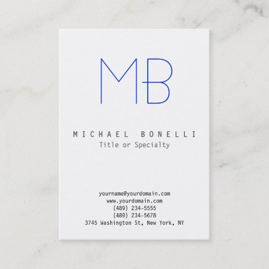 Chubby Monogram White Blue Clean Business Card Visitenkarte (Vorderseite)