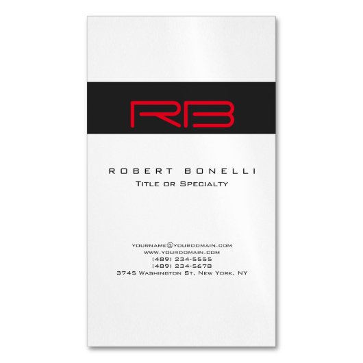 Chubby Monogram White Dark Gray Red Business Card Magnetische Visitenkarte (Vorderseite Vertikal)