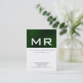 Chubby Monogram White Green Strip Business Card Visitenkarte (Stehend Vorderseite)