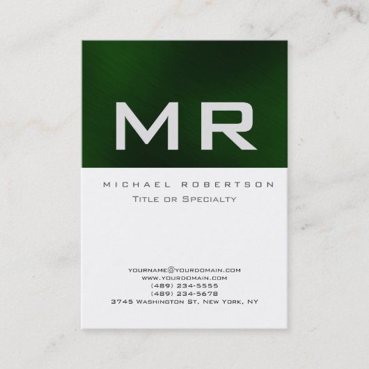 Chubby Monogram White Green Strip Business Card Visitenkarte (Vorderseite)