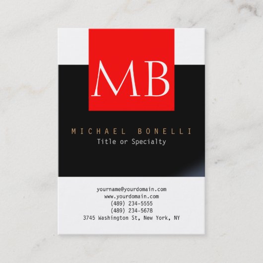 Chubby Monogram White Red Black Business Card Visitenkarte (Vorderseite)