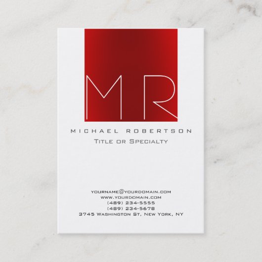 Chubby Monogram White Red Business Card Visitenkarte (Vorderseite)