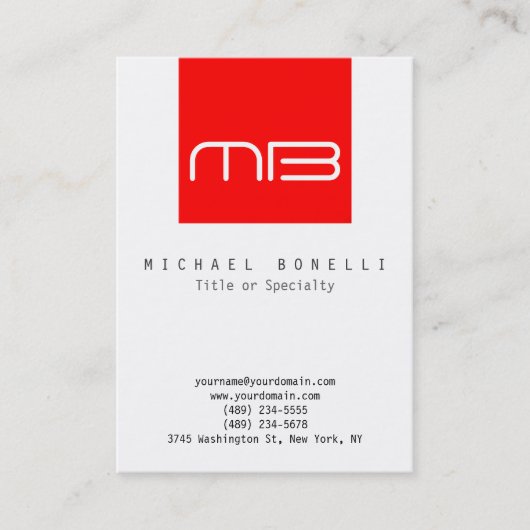 Chubby Monogram White Red Clean Business Card Visitenkarte (Vorderseite)