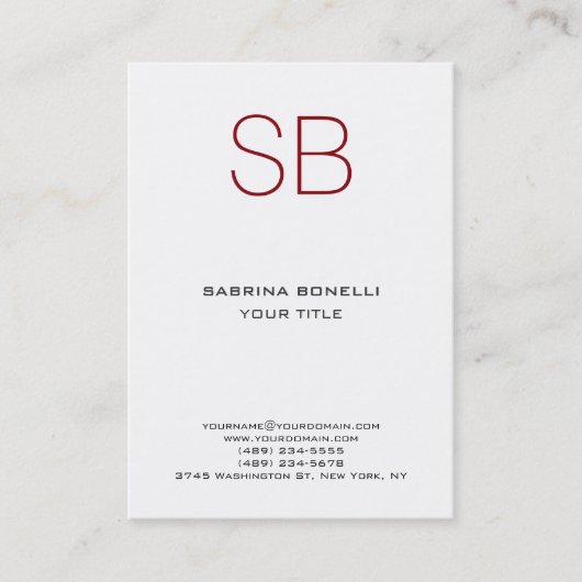 Chubby Monogram White Red Niedlich Business Card Visitenkarte (Vorderseite)