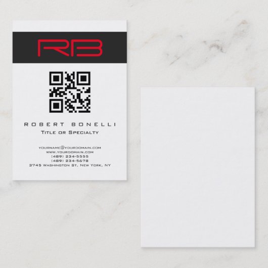 Chubby Monogram White Red QR Code Visitenkarte (Vorne/Hinten)