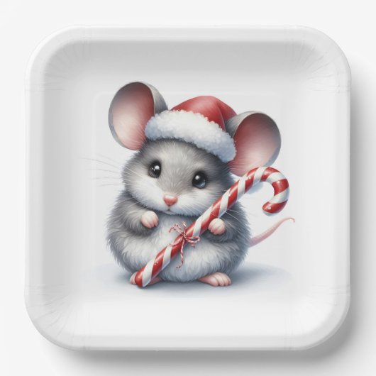 Chubby Mouse mit Candy Cane Pappteller (Vorderseite)