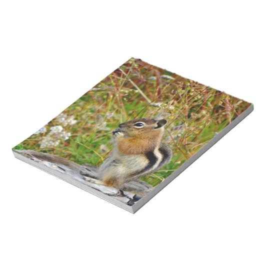 Chubby niedlich Chipmack auf Holzstumpf Notizblock (Rotiert)