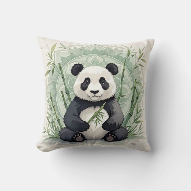 Chubby-Panda in einer Lotus-Pose Kissen (Vorderseite)