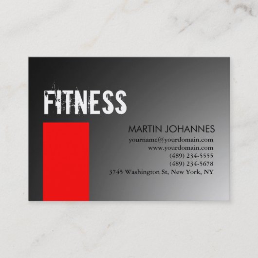 Chubby Personal Trainer Red Gray Business Card Visitenkarte (Vorderseite)