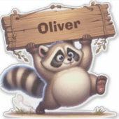 Chubby Raccoon mit benutzerdefinierbarem Namenssch Aufkleber (Vorderseite)