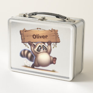 Chubby Raccoon mit benutzerdefinierbarem Namenssch Metall Brotdose