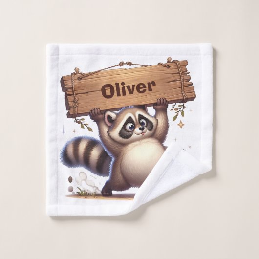 Chubby Raccoon mit benutzerdefinierbarem Namenssch Waschlappen (Waschlappen)