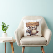 Chubby Raccoon mit Holzschild Kissen (Stuhl )