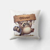 Chubby Raccoon mit Holzschild Kissen (Rückseite)