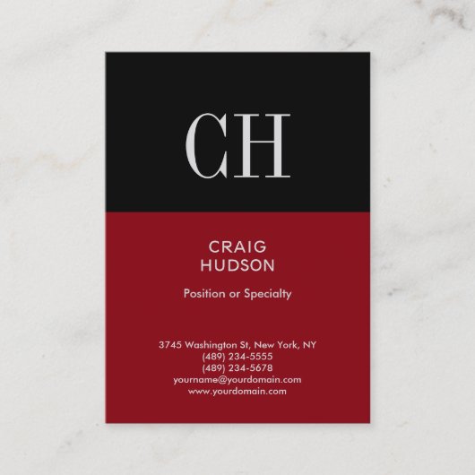 Chubby Red Black Strip Monogram Business Card Visitenkarte (Vorderseite)