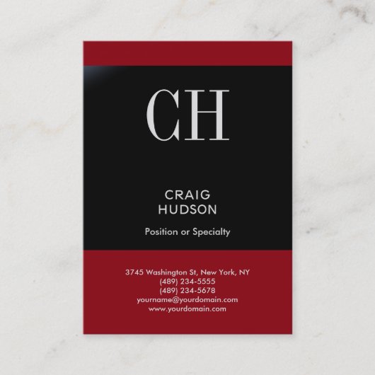 Chubby Red Black Strip Monogram Business Card Visitenkarte (Vorderseite)