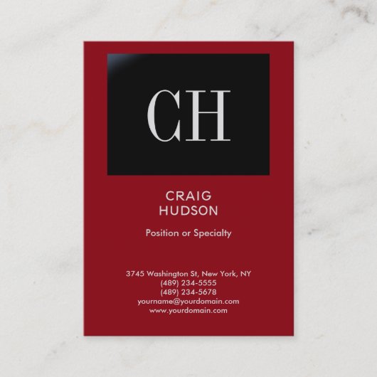 Chubby Red Black Strip Monogram Business Card Visitenkarte (Vorderseite)