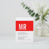 Chubby Red Strip Monogram White Business Card Visitenkarte (Stehend Vorderseite)