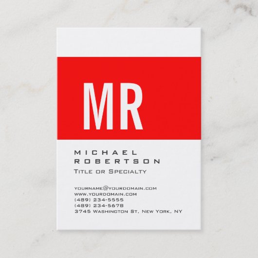 Chubby Red Strip Monogram White Business Card Visitenkarte (Vorderseite)