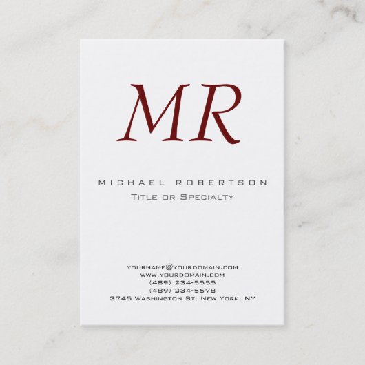 Chubby Retro Monogram White Red Business Card Visitenkarte (Vorderseite)