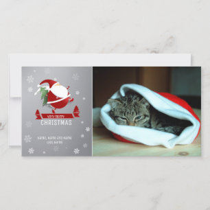 Chubby Santa on Blue Background Foto Card Feiertagskarte