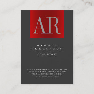 Chubby Stylish Gray Red Monogram Business Card Visitenkarte