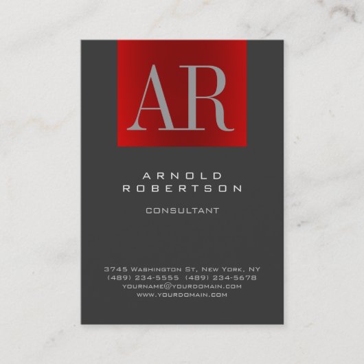 Chubby Stylish Gray Red Monogram Business Card Visitenkarte (Vorderseite)