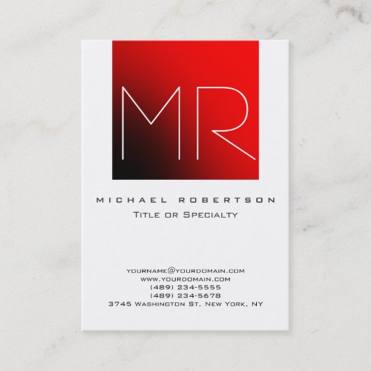 Chubby Stylish Monogram White Red Business Card Visitenkarte (Vorderseite)