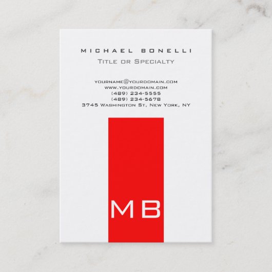 Chubby Trendy Monogram White Red Business Card Visitenkarte (Vorderseite)
