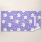 Chubby Unicorn Rainbow Stars Muster Personalisiert Strandtuch (Vorderseite)